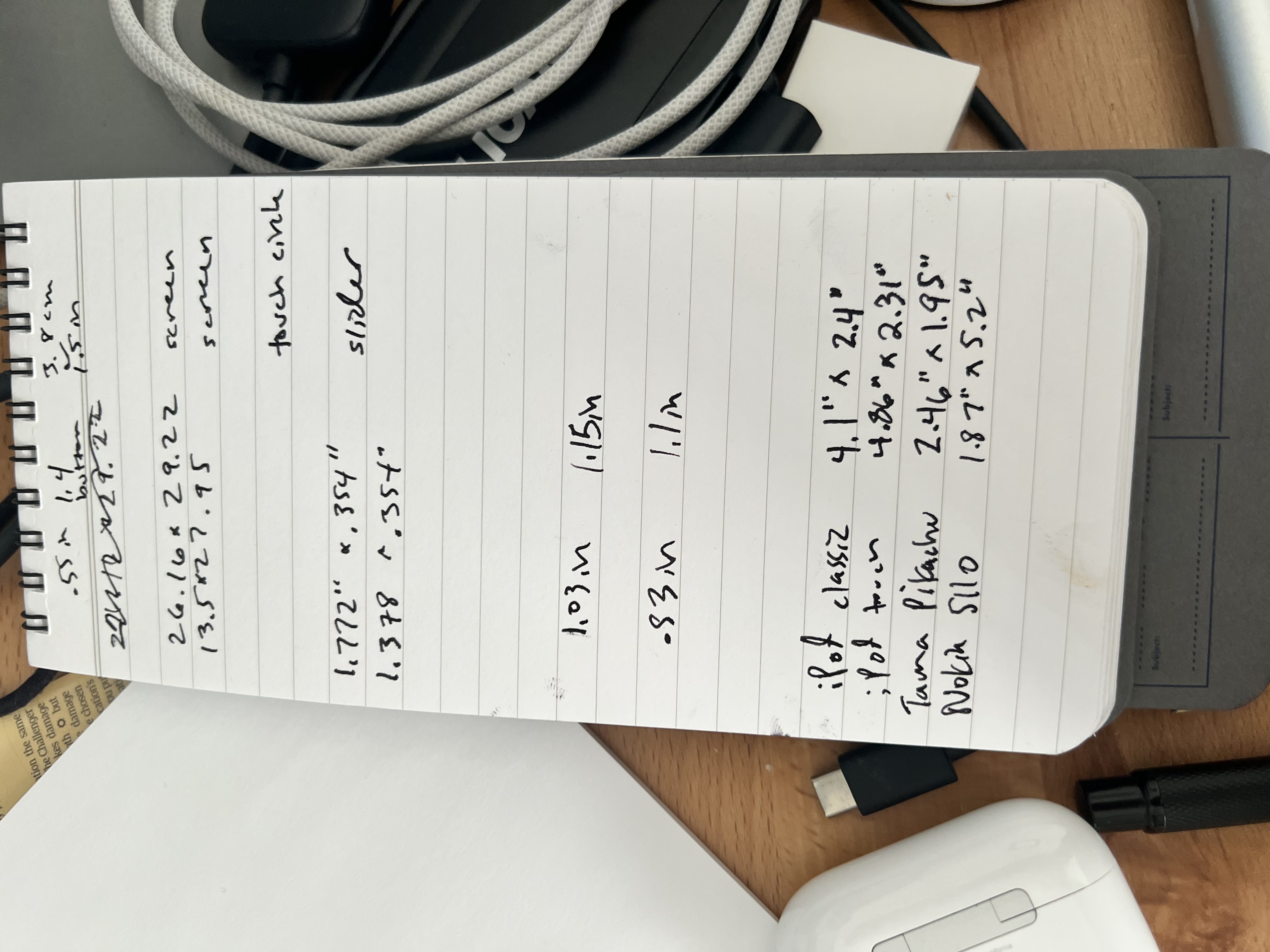 Measurements of different devices